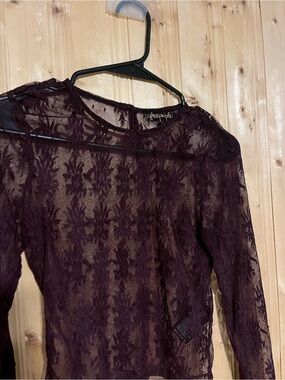 Free People Plum Sheer Lace Long Sleeve Top